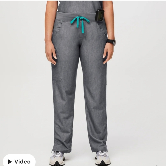 FIGS Kade Cargo Scrub Pants Womens Size Small Gray Teal Drawstring EUC - Picture 8 of 8